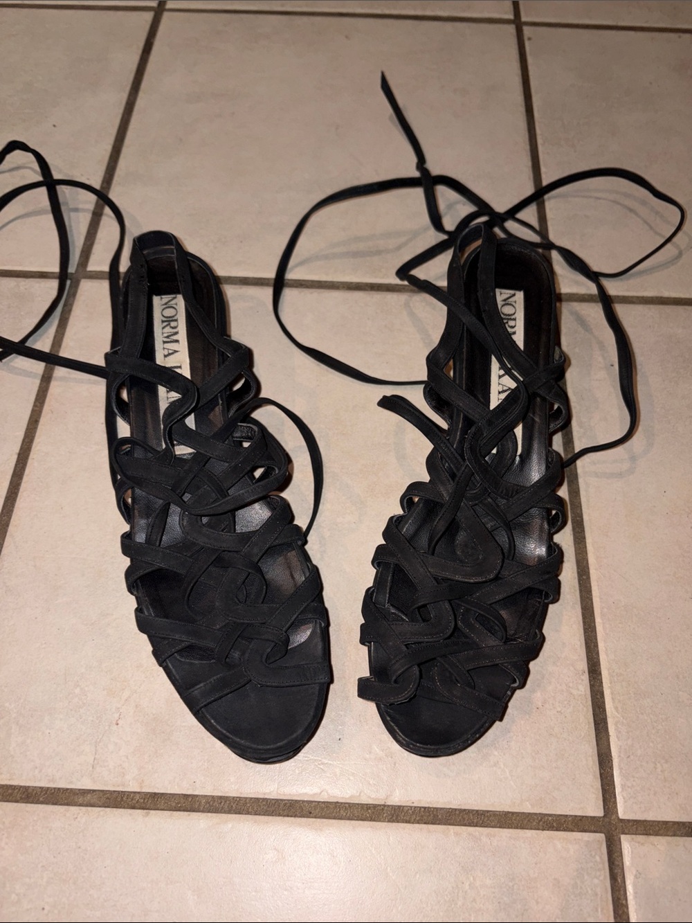 Norma Kamali 90s Black Lace-Up Strappy Sandals